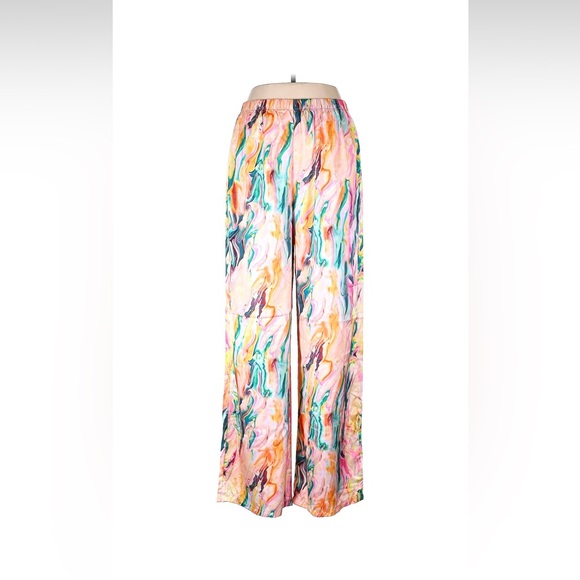 Nasty Gal Satin Marble Colorful Two Piece Wide Leg Pants Set US12 - Picture 7 of 14